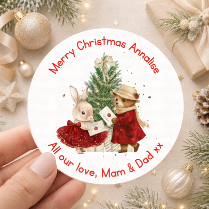 Personalised Christmas Bunny and Tree Stickers