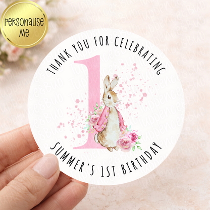 Pink or Blue Rabbit Inspired Party Sticker - Any Age