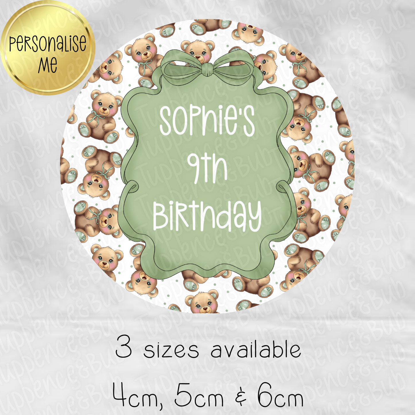 Sage Green Bear Themed Stickers