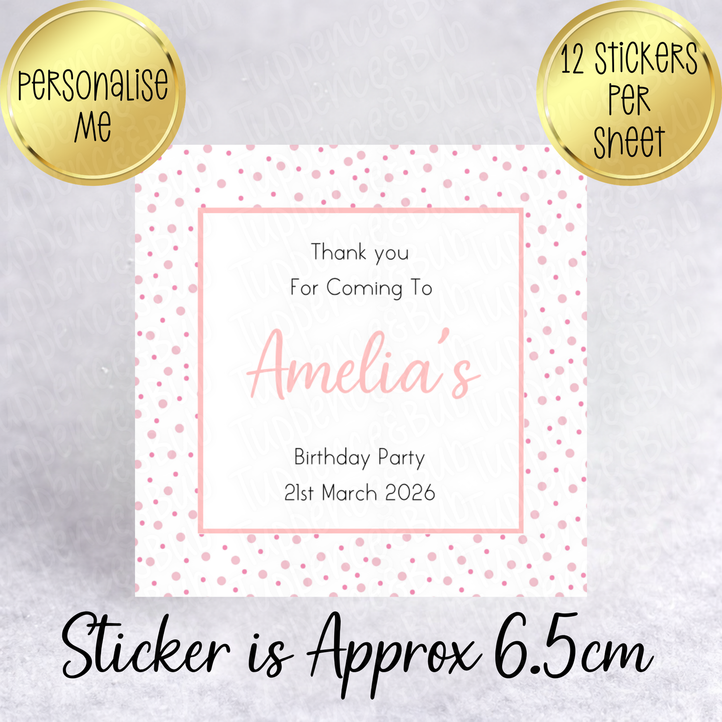 Pink Polka Dot Themed, Square Stickers