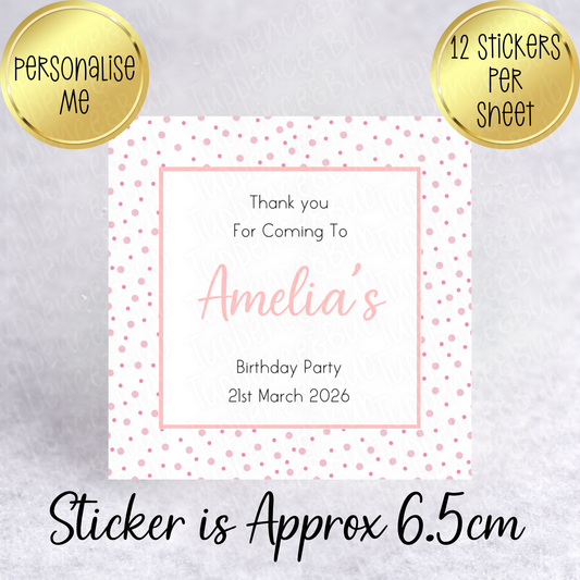 Pink Polka Dot Themed, Square Stickers