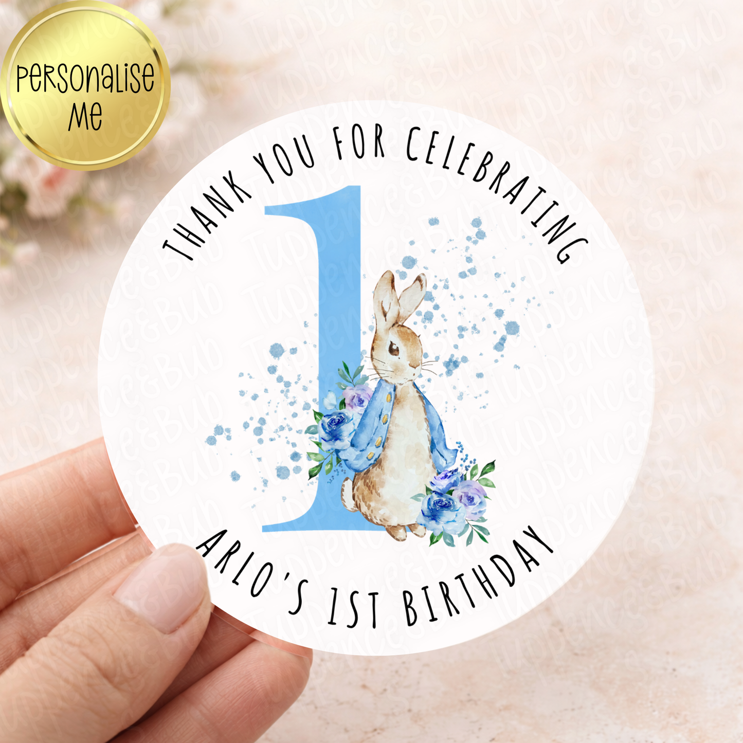 Pink or Blue Rabbit Inspired Party Sticker - Any Age