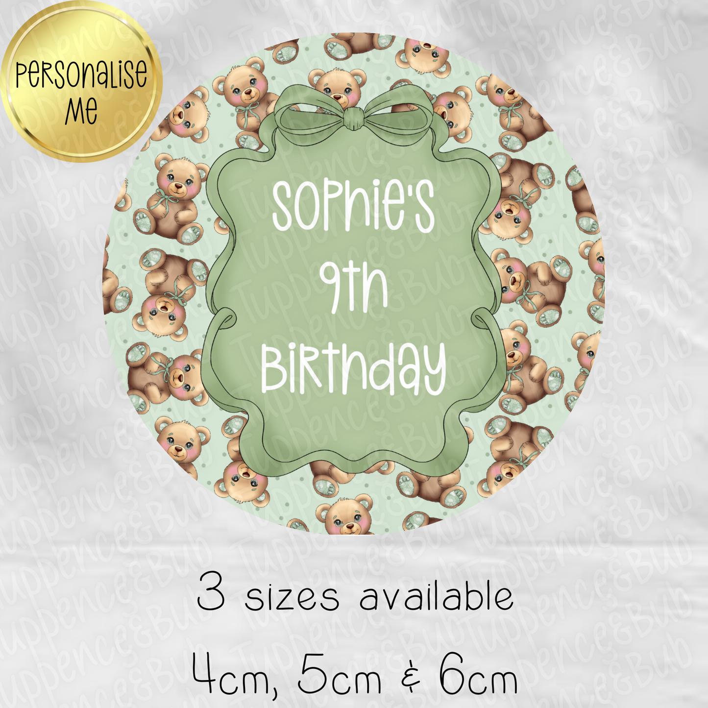 Sage Green Bear Themed Stickers