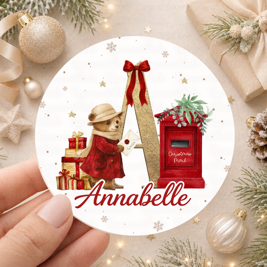 Personalised Christmas Bunny & Bear & Postbox Initial Stickers
