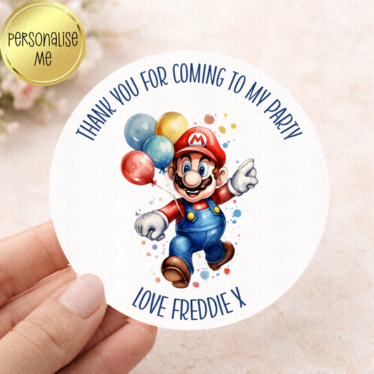 Mario Inspired Stickers - Any Name - Any Wording