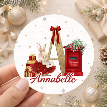 Personalised Christmas Bunny & Bear & Postbox Initial Stickers