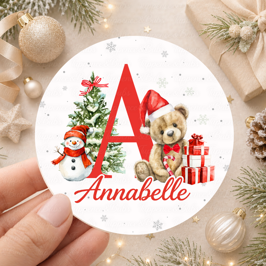 Personalised Christmas Initial & Teddy Bear Stickers
