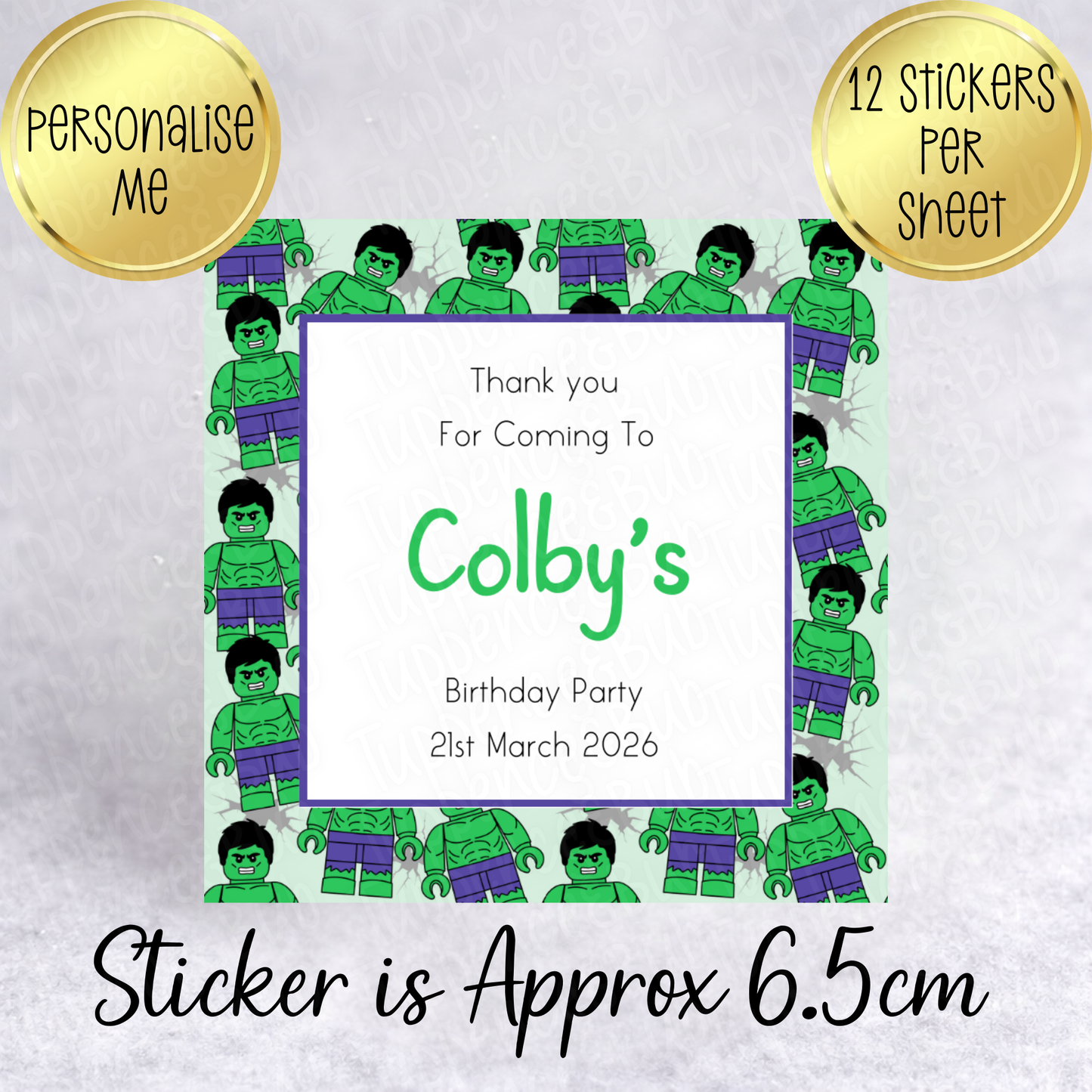 Hulk Building Block Themed, Square Stickers