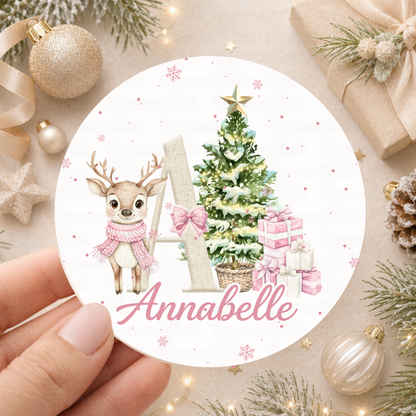 Personalised Reindeer Christmas Initial Stickers – Pink, Blue or Red