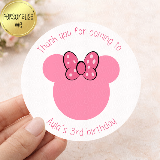 Pink Mouse Inspired Stickers - Any Age - Any Wording