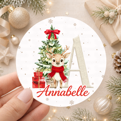 Personalised Reindeer Christmas Initial Stickers – Pink, Blue or Red