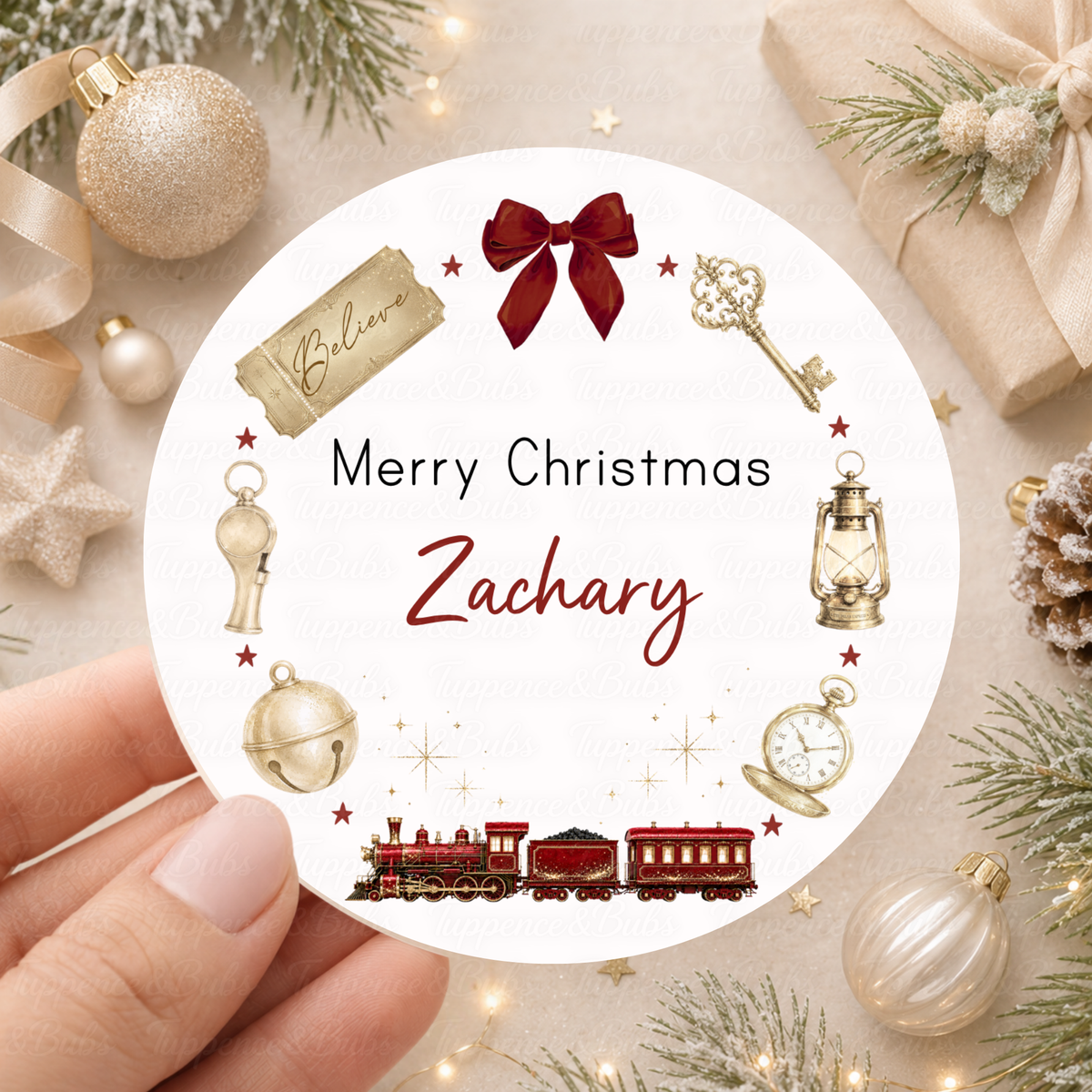 Personalised Christmas Train & Believe Stickers – Six Colours