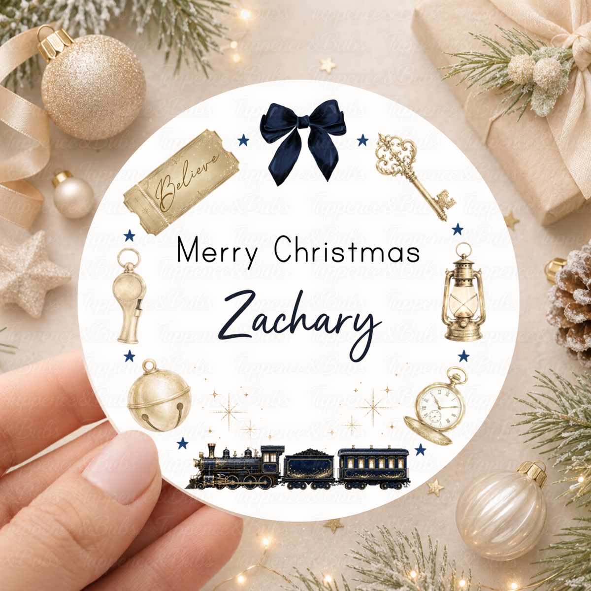 Personalised Christmas Train & Believe Stickers – Six Colours