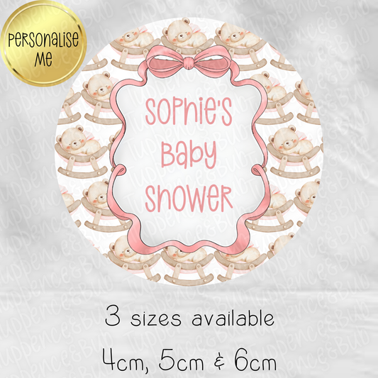 Pink Bear Baby Shower/Gender Reveal Stickers