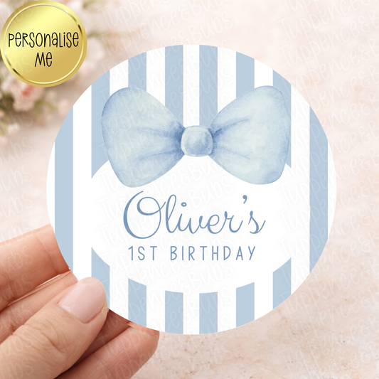 Blue & White Striped Stickers - Any Occasion - Any Name - Any Wording