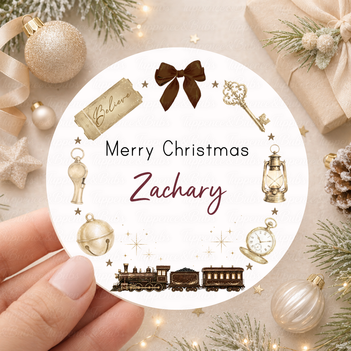 Personalised Christmas Train & Believe Stickers – Six Colours