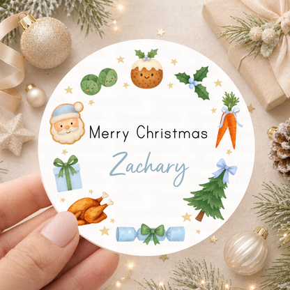 Personalised Christmas Dinner Stickers – Blue, Pink or Red