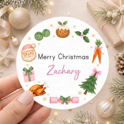 Personalised Christmas Dinner Stickers – Blue, Pink or Red