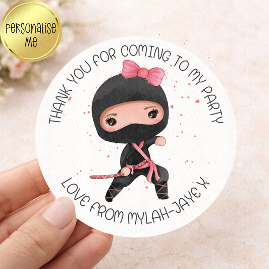 Pink Ninja Stickers - Personalised - Any Name - Any Wording