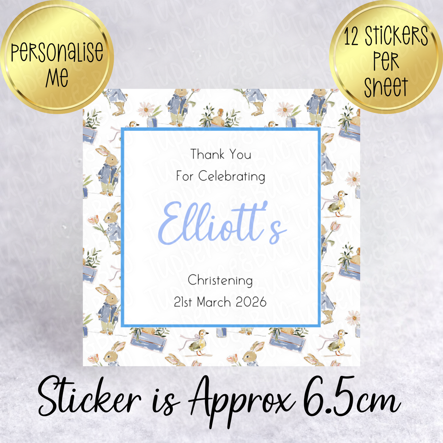 Blue Rabbit Themed Square Stickers