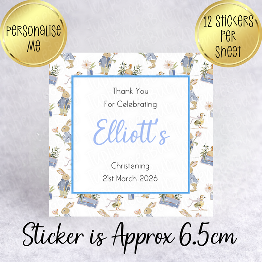Blue Rabbit Themed Square Stickers