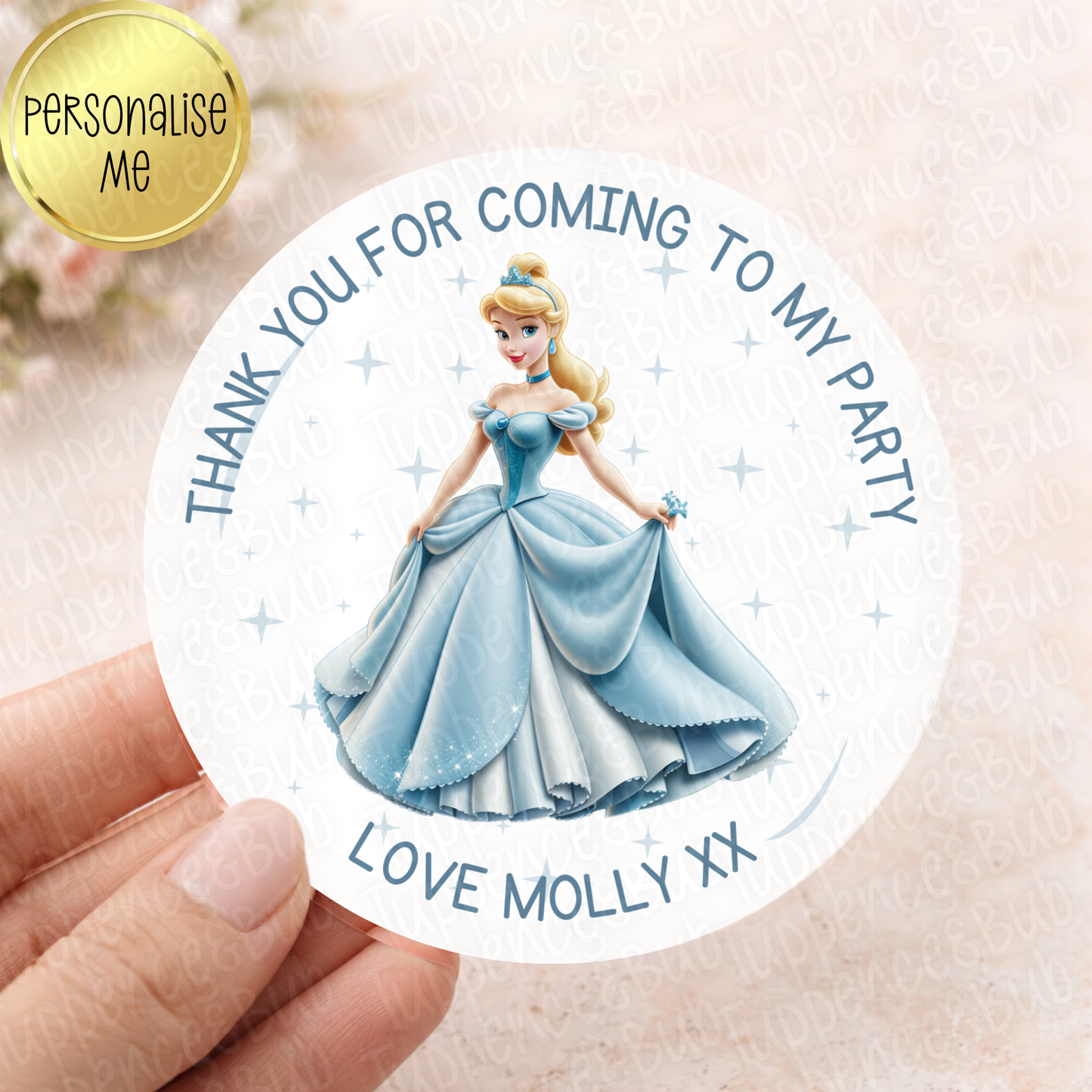 Blue Princess Inspired Party Stickers