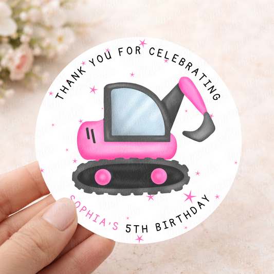 Pink Construction Stickers | Digger & Builder Party Stickers