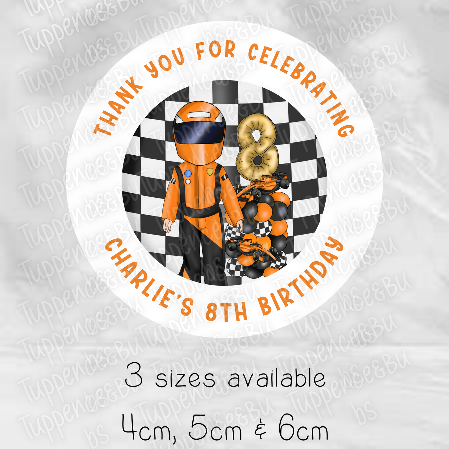 Orange Racing Themed Stickers - 3 sizes