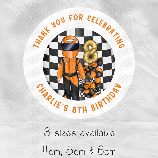 Orange Racing Themed Stickers - 3 sizes