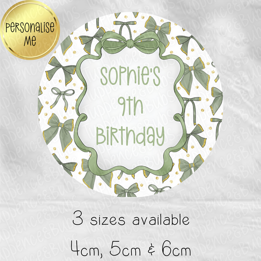 Sage Green Bow Themed Stickers - 6 Designs