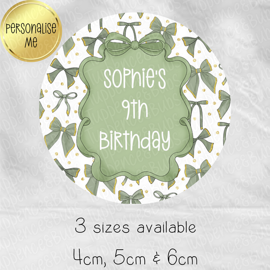 Sage Green Bow Themed Stickers - 6 Designs