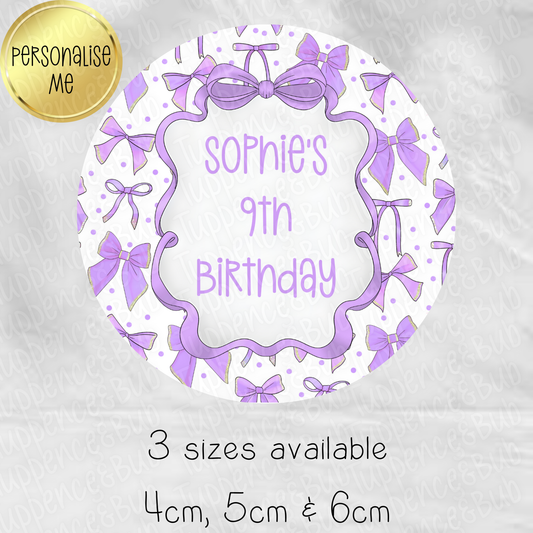 Purple Bow Themed Stickers - 8 Designs