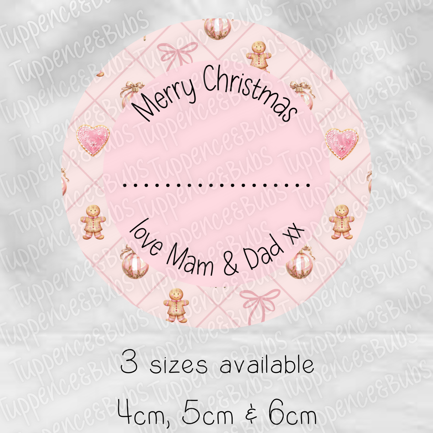 Pink Gnomes/Reindeer/Gingerbread Themed Gift Labels