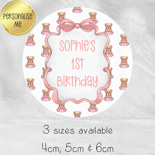 Pink Bear Themed Stickers