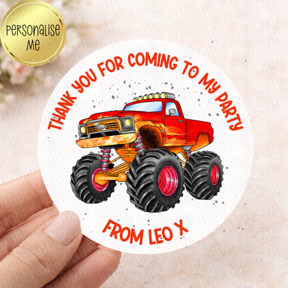 Monster Truck Inspired Party Stickers