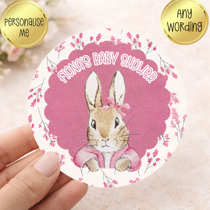 Toile Bunny Rabbit Favour Stickers - Pink & Blue