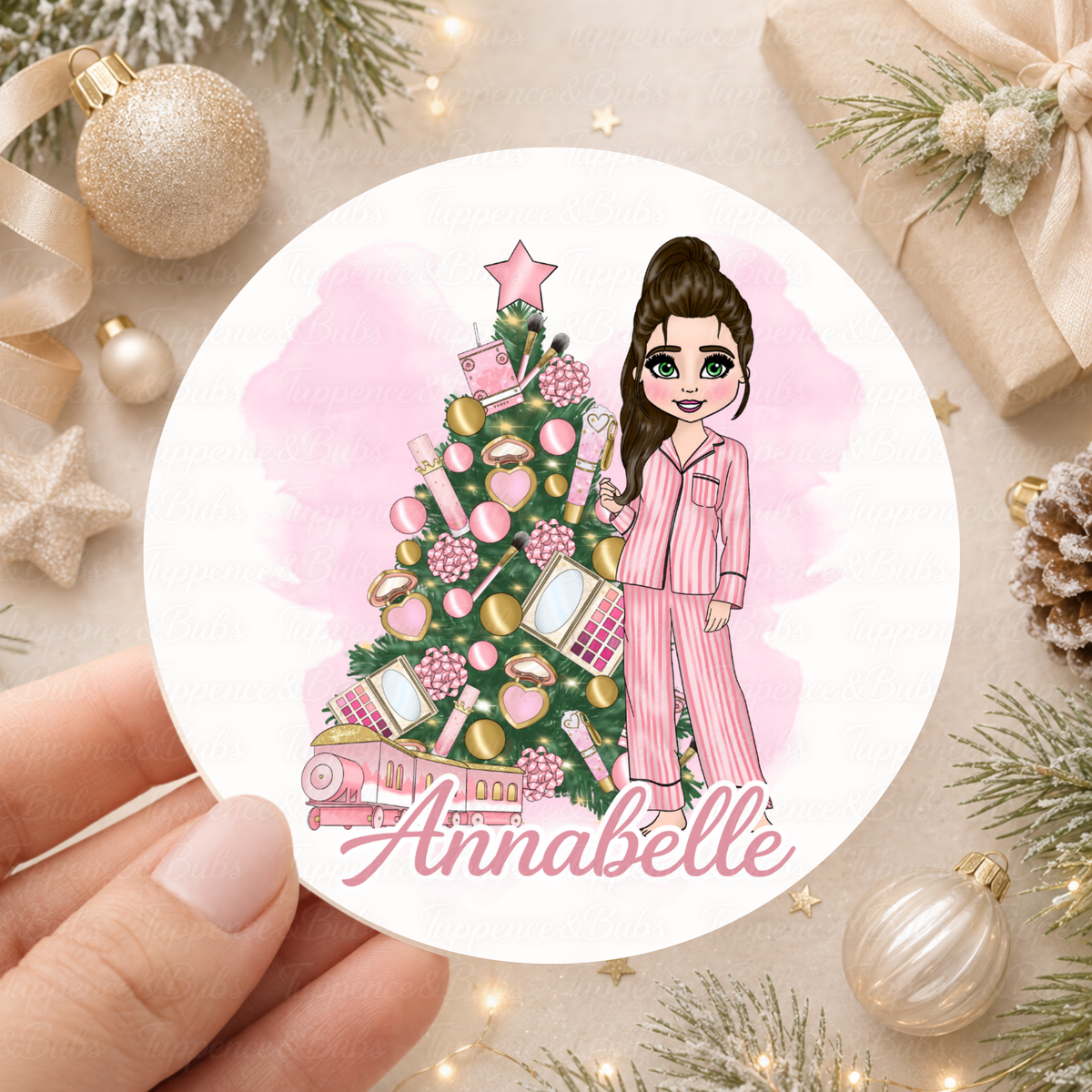 Personalised Christmas Girl & Makeup Tree Stickers