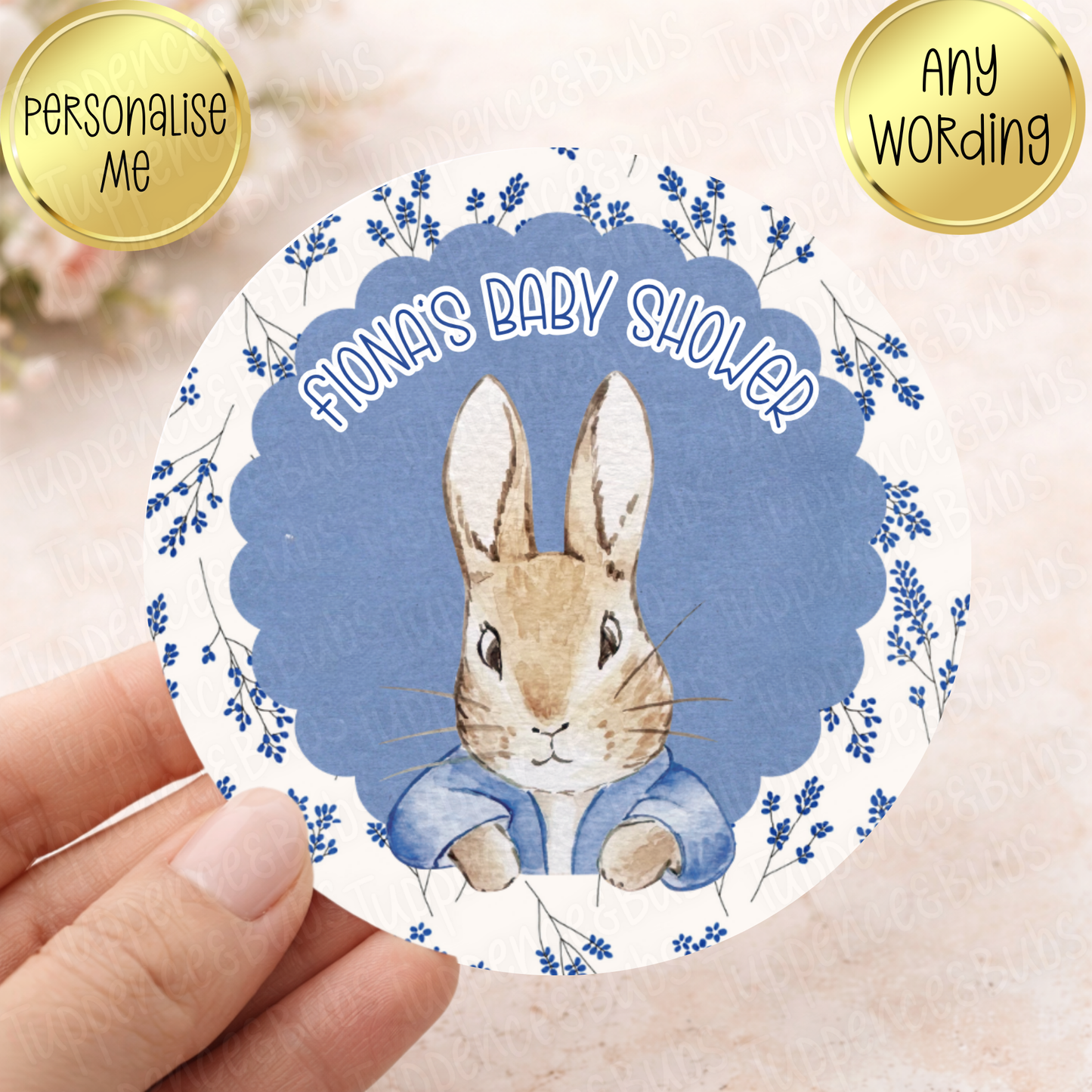 Toile Bunny Rabbit Favour Stickers - Pink & Blue