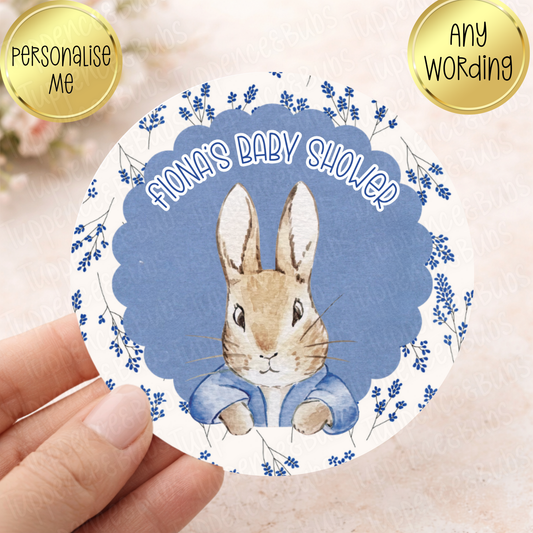 Toile Bunny Rabbit Favour Stickers - Pink & Blue