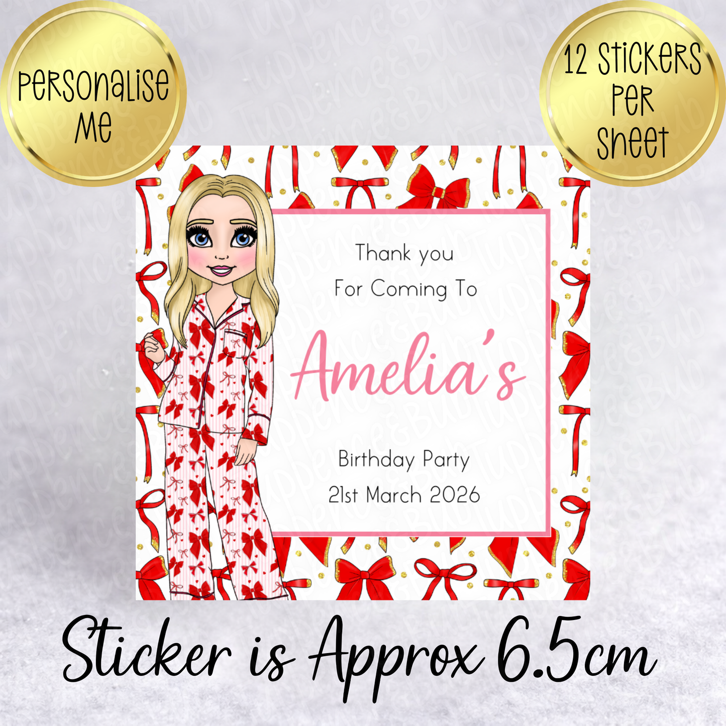 Red Bow PJ's Themed, Square Stickers