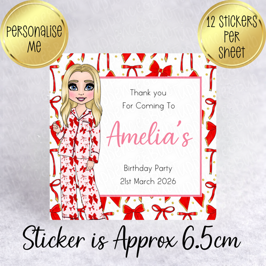 Red Bow PJ's Themed, Square Stickers