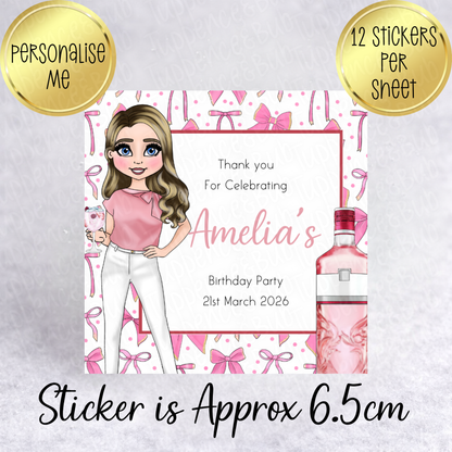 Pink Gin Themed, Square Stickers.