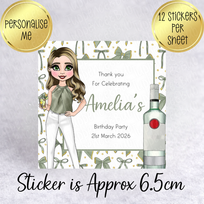 White Rum Themed Square Stickers