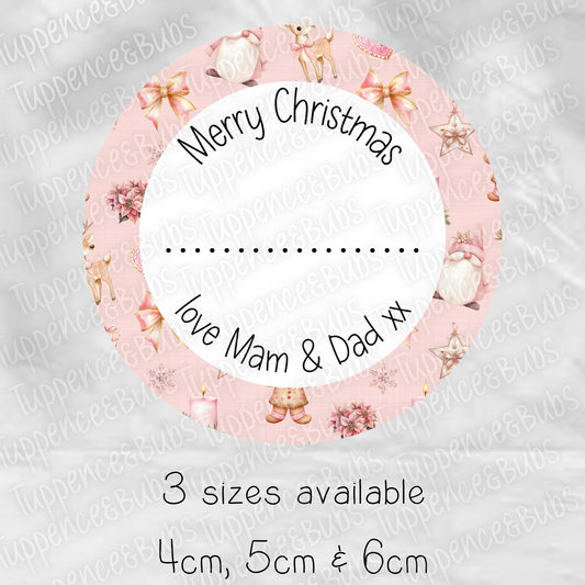 Pink Gnomes/Reindeer/Gingerbread Themed Gift Labels