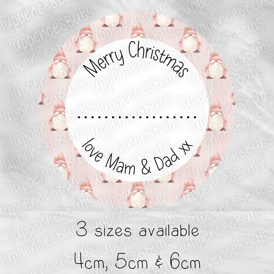 Pink Gnomes/Reindeer/Gingerbread Themed Gift Labels