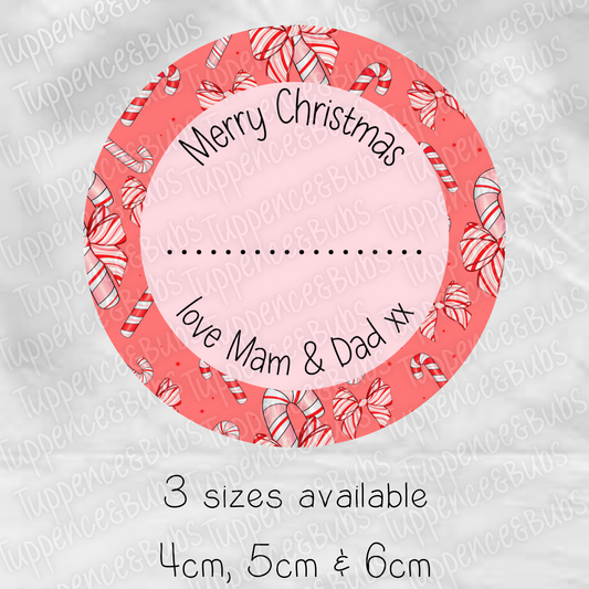 Red Bow Candy Cane Themed Gift Labels