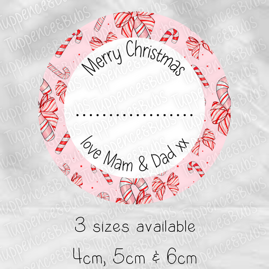 Red Bow Candy Cane Themed Gift Labels