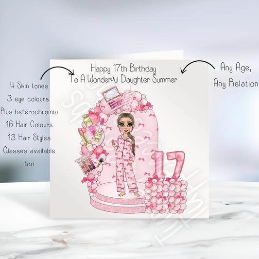Teen Pink Bow Inspired Birthday Card