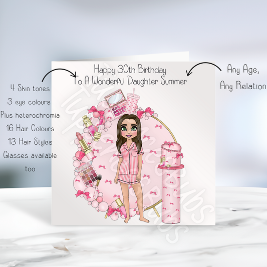 Teen Pink Bow Themed Birthday Card