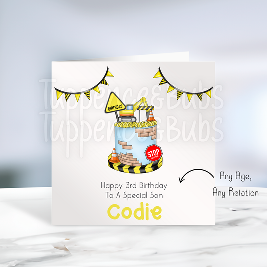 Construction Cake Themed Birthday Card